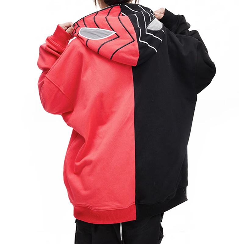 Spider Contrast Zip Y2K Hoodie
