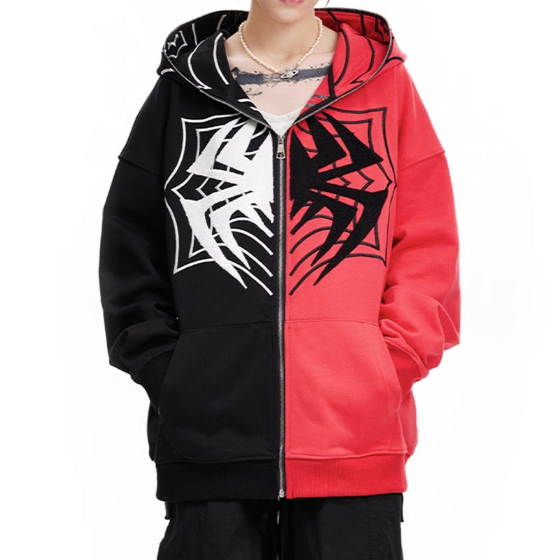 Spider Contrast Zip Y2K Hoodie