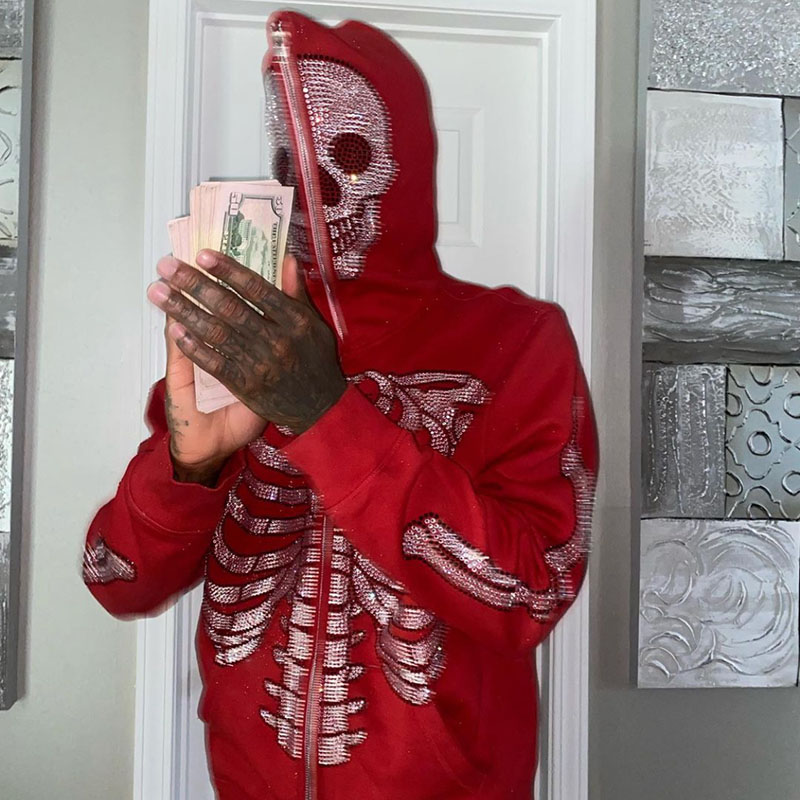 Skull Rhinestone Print Hoodie