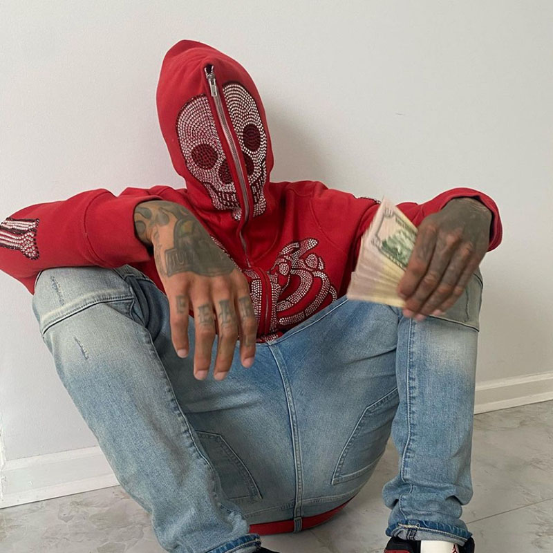 Skull Rhinestone Print Hoodie