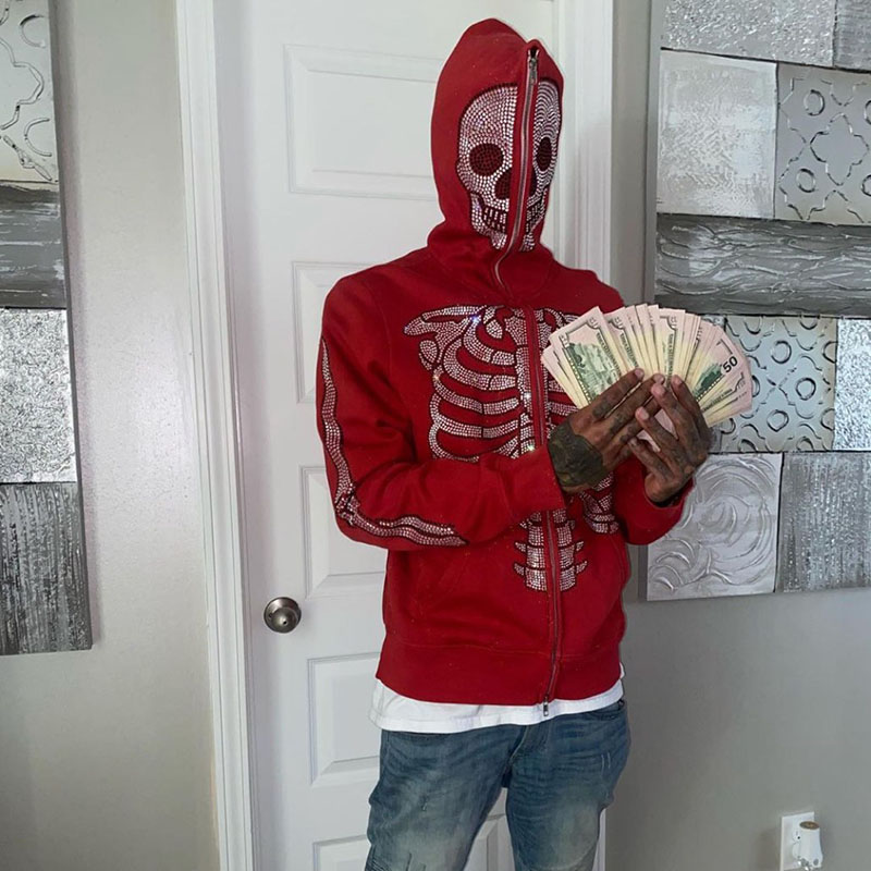 Skull Rhinestone Print Hoodie