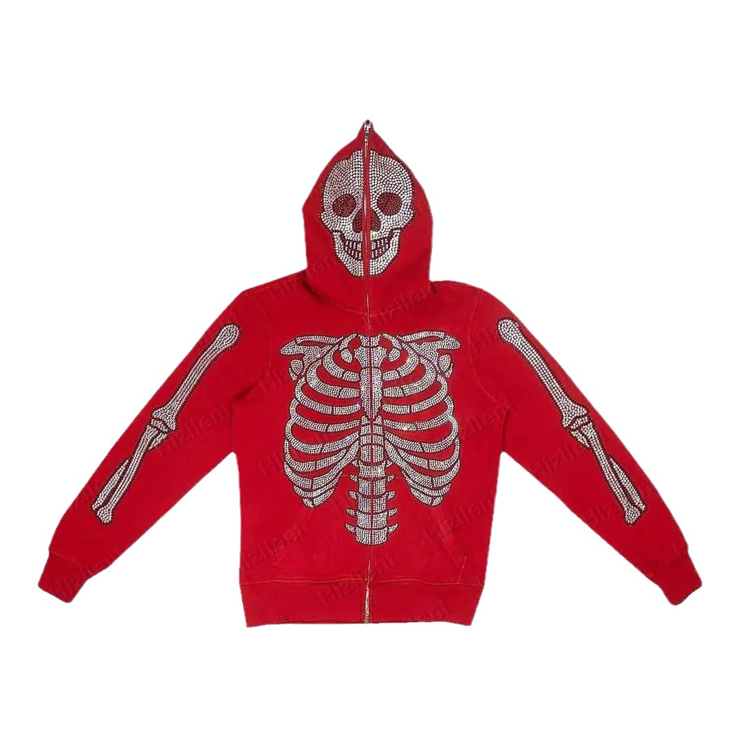 Skull Rhinestone Print Hoodie