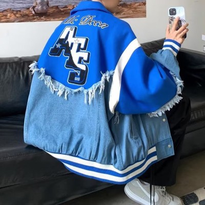 Vintage Baseball Jersey Panel Denim Jacket