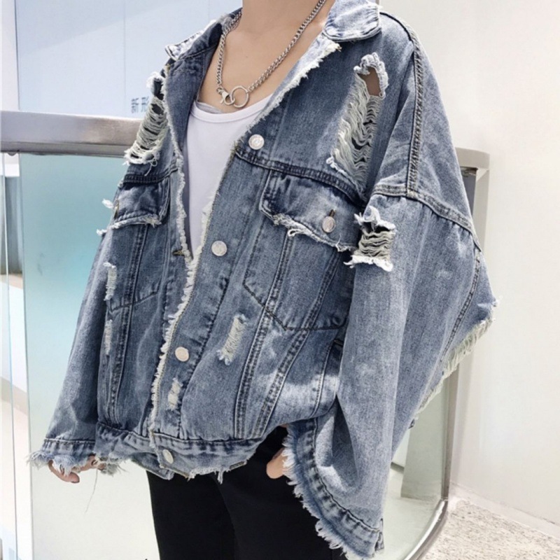 Light Color Ripped Loose Denim Jacket