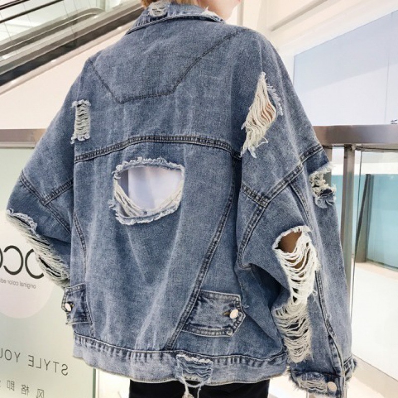 Light Color Ripped Loose Denim Jacket