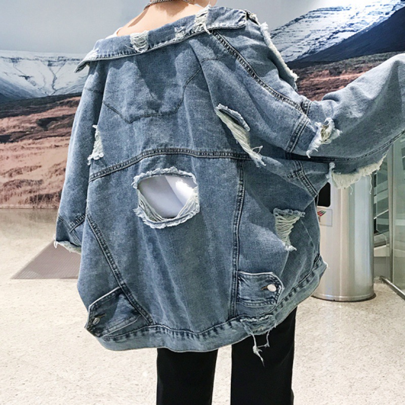 Light Color Ripped Loose Denim Jacket