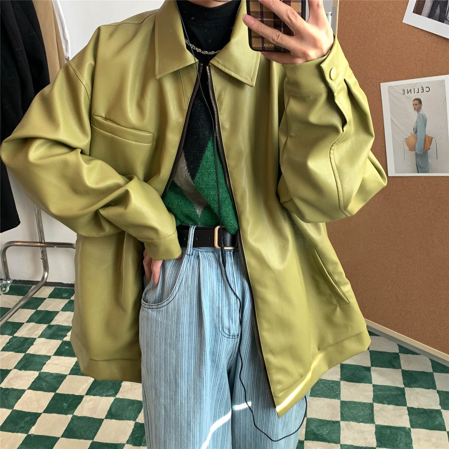 Vintage Green Leather Jacket