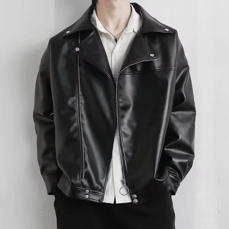 Fashion Lapel Jacket in Shiny Leather