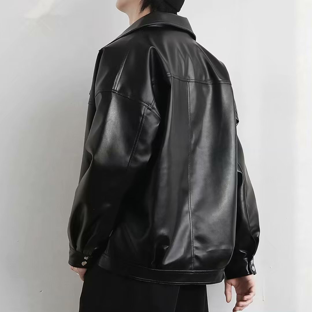 Fashion Lapel Jacket in Shiny Leather