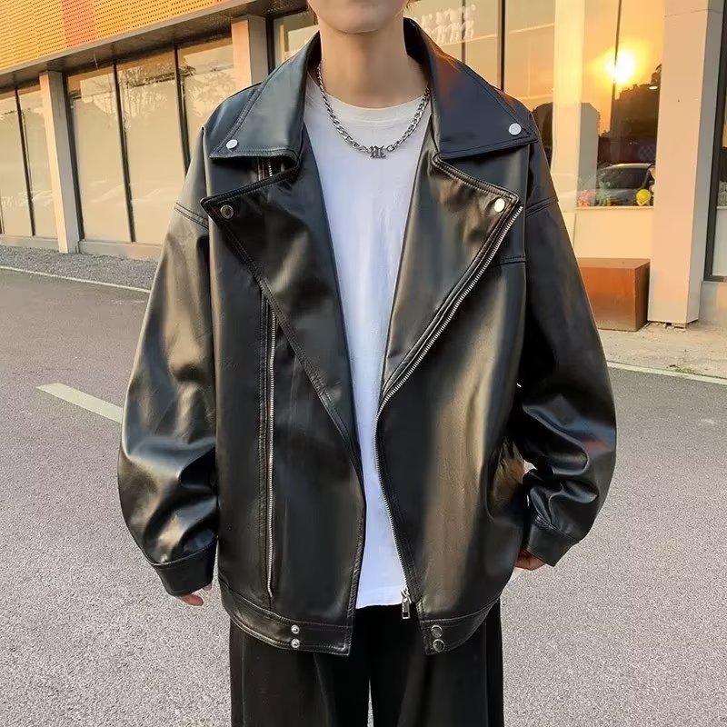 Fashion Lapel Jacket in Shiny Leather