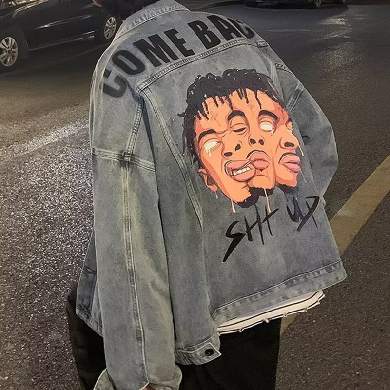 Streetwear Printed Loose Denim Jacket