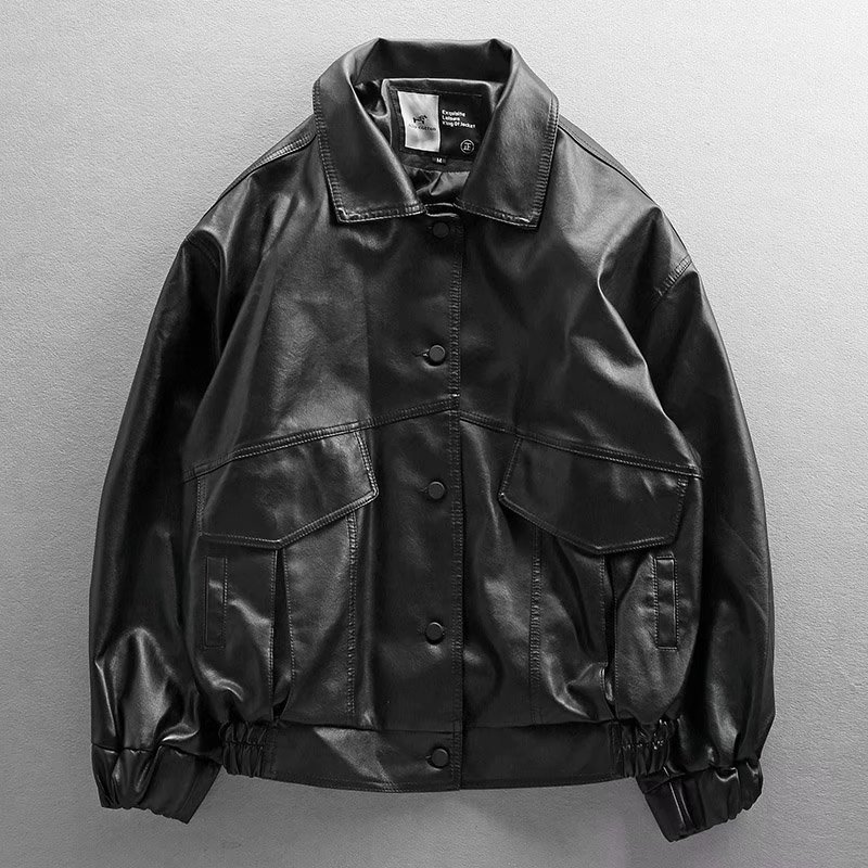 Appliqu Embroidered Bomber PU Leather Jacket
