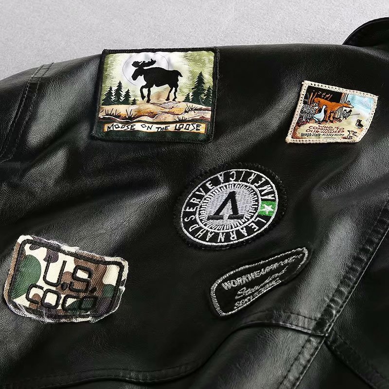 Appliqu Embroidered Bomber PU Leather Jacket