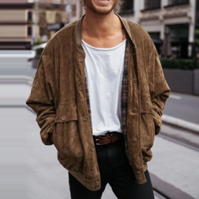 Vintage Suede Oversized Bomber Jacket