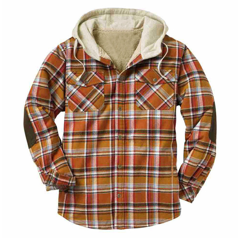 Plaid Print Hooded Shirt Fleece Coat