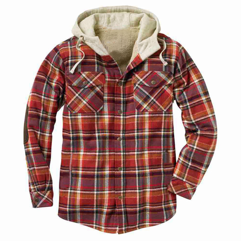 Plaid Print Hooded Shirt Fleece Coat