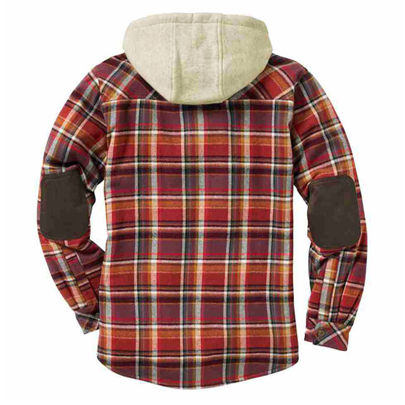 Plaid Print Hooded Shirt Fleece Coat