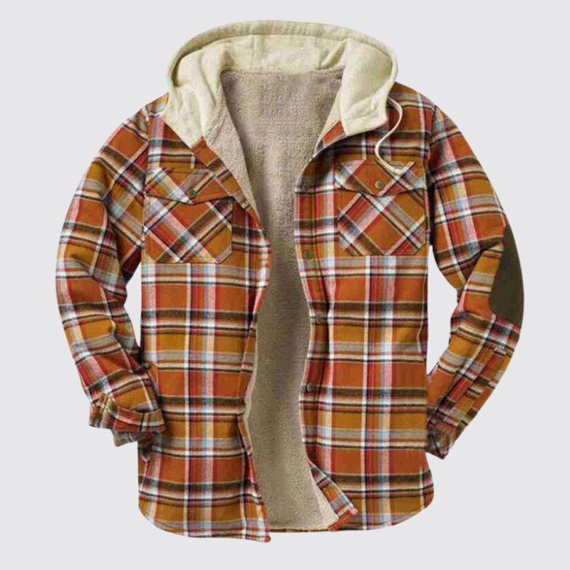 Plaid Print Hooded Shirt Fleece Coat