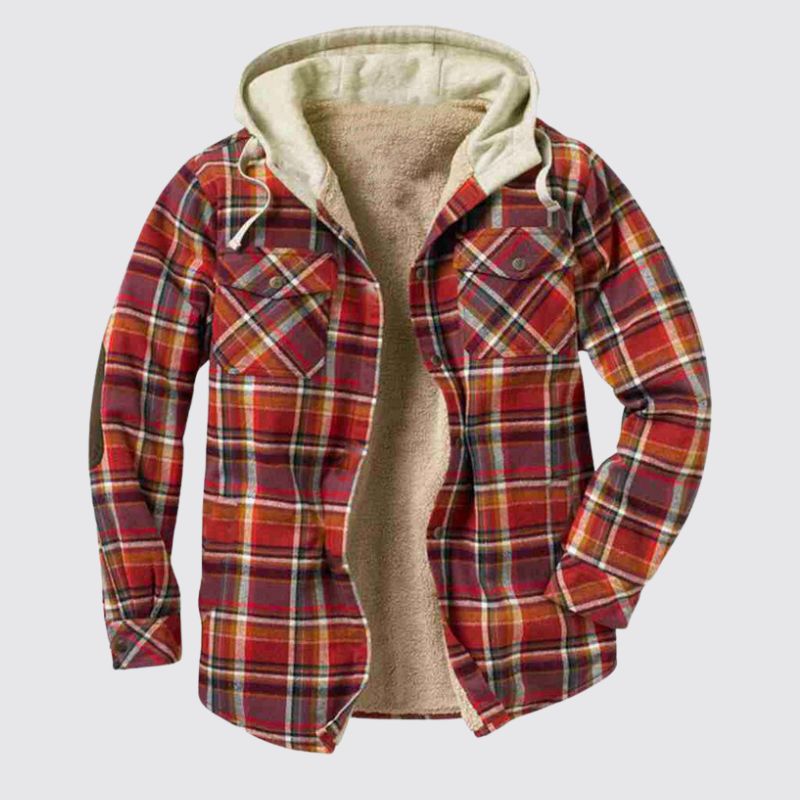 Plaid Print Hooded Shirt Fleece Coat