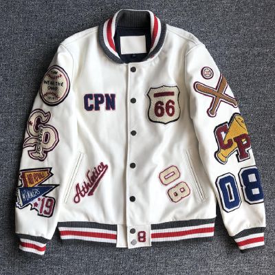 Heavy Embroidered Leather Baseball Jacket