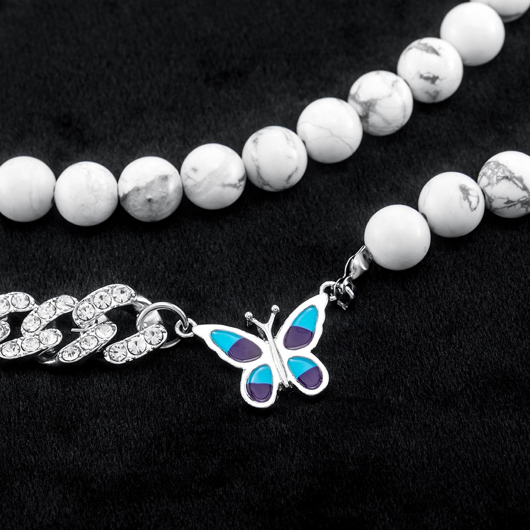 Butterfly and Iced Cuban Bead Necklace