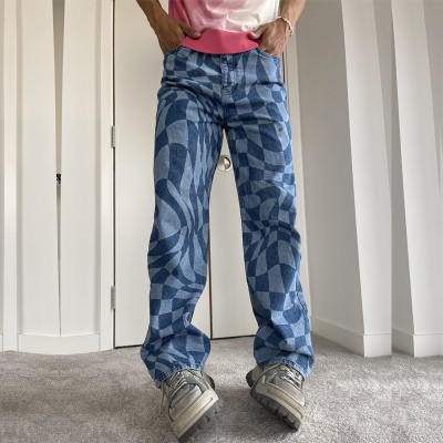 Plaid Pattern Printed Jeans