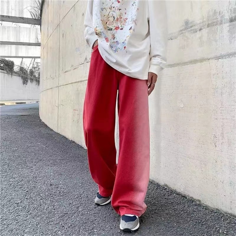 Red Gradient Color Loose Straight Jeans
