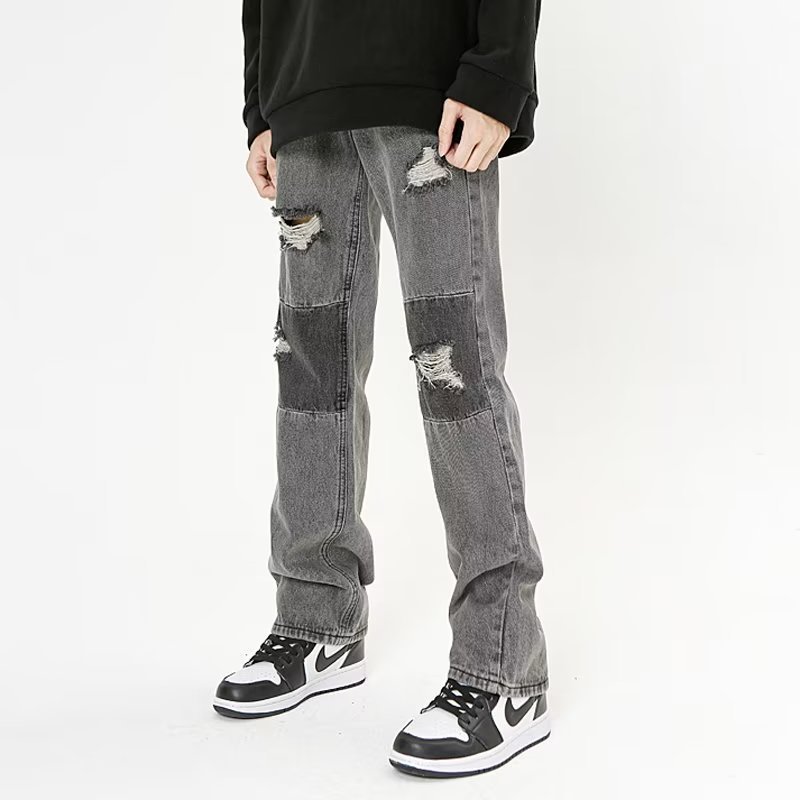 Loose-fit Ripped Straight-leg Jeans