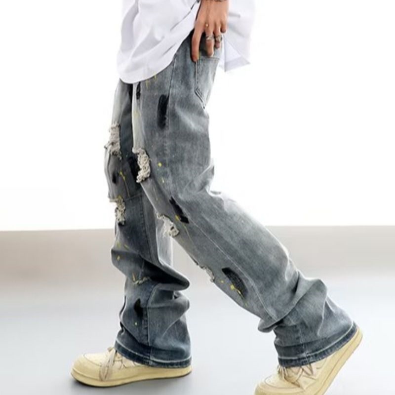 Hip Hop Straight Leg Ripped Jeans