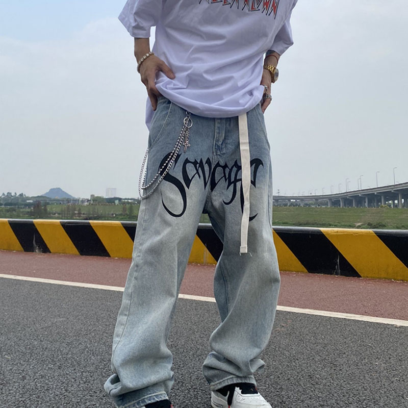 Street Hip Hop Street Letter Print Vintage Jeans