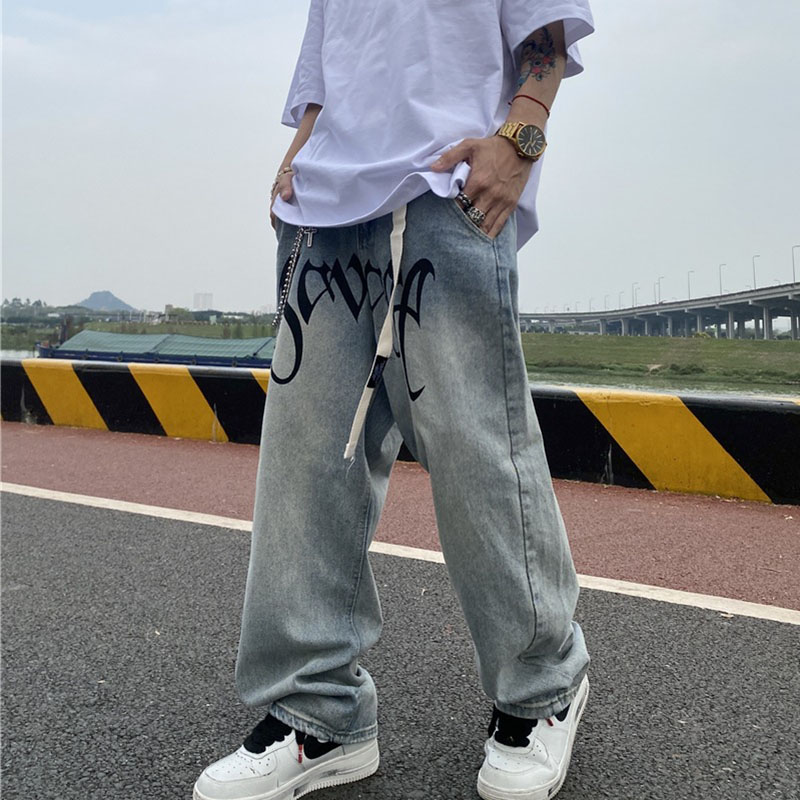 Street Hip Hop Street Letter Print Vintage Jeans