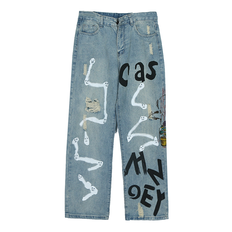 Dark Street Graffiti Ripped Jeans