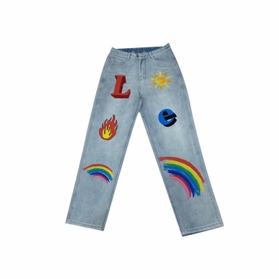 Rainbow Letter Print Casual Jeans