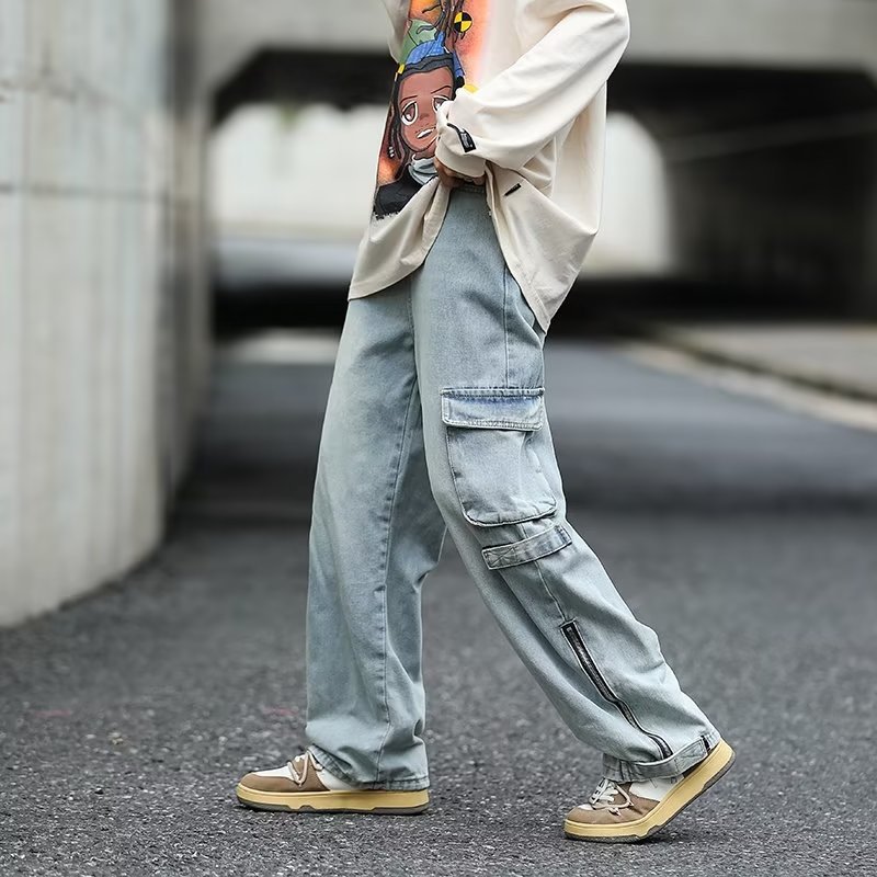 Stylish Multi Pocket Zipped Straight Jeans