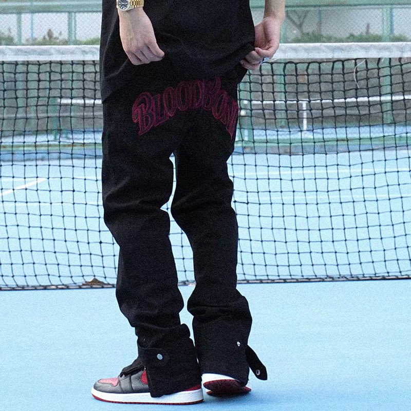 Street Hip Hop Black Embroidered Jeans