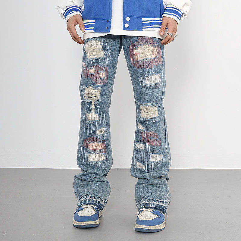 Vintage Destroyed Embroidered Patch Jeans