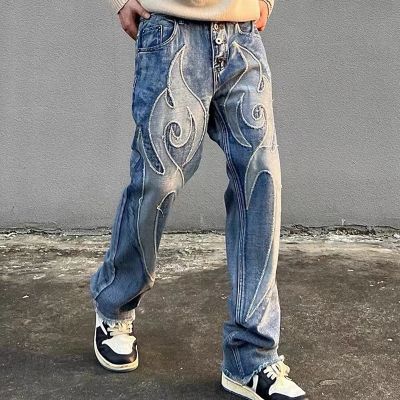 Streetwear Vintage Patch Embroidered Jeans