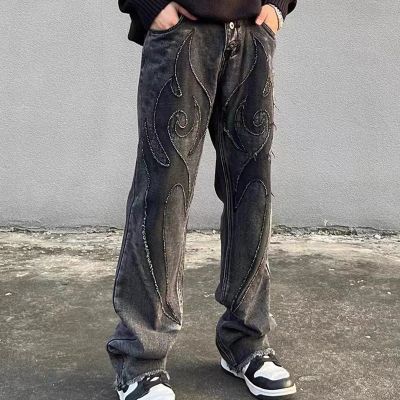 Streetwear Vintage Patch Embroidered Jeans
