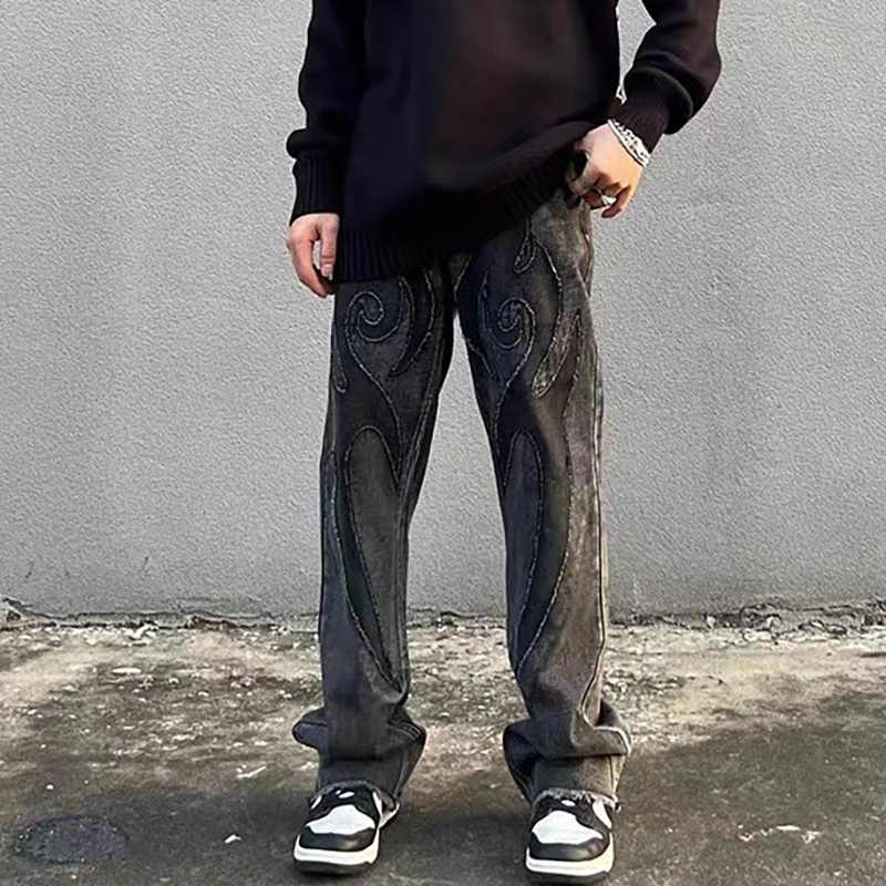 Streetwear Vintage Patch Embroidered Jeans