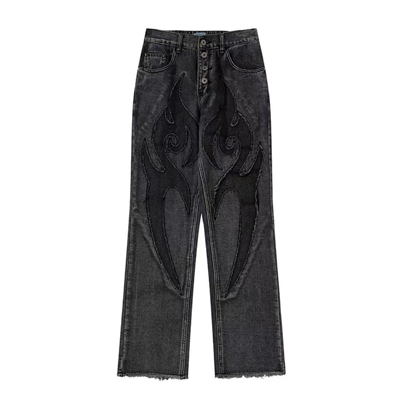 Streetwear Vintage Patch Embroidered Jeans