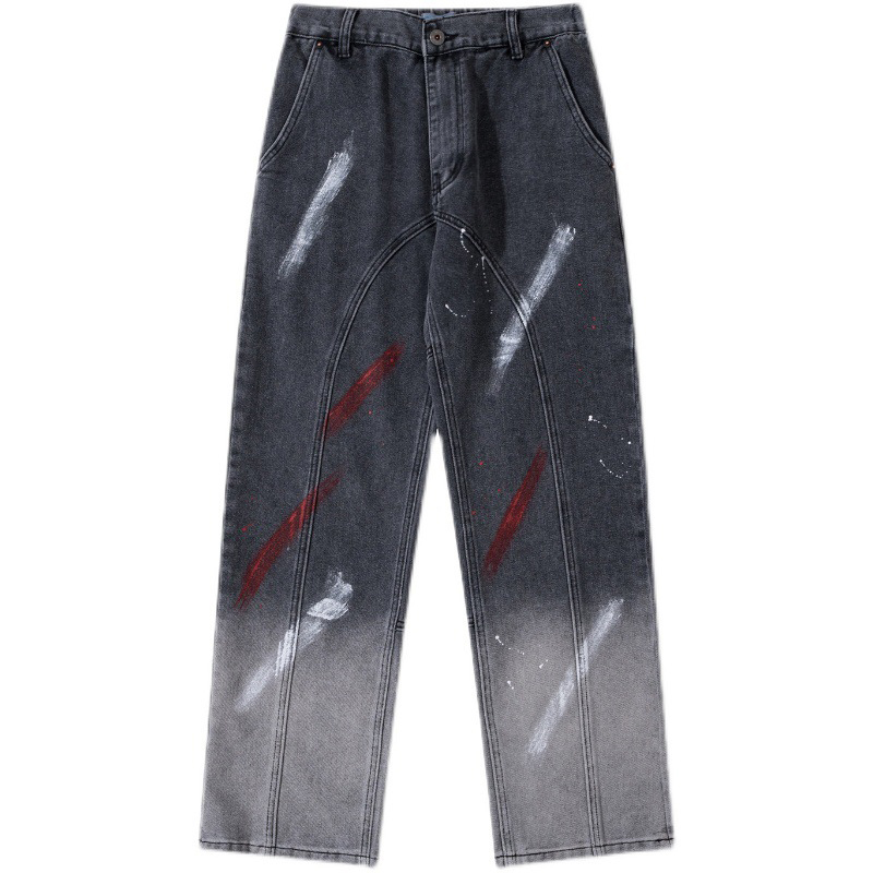 Gradient Wash Distressed Graffiti Jeans