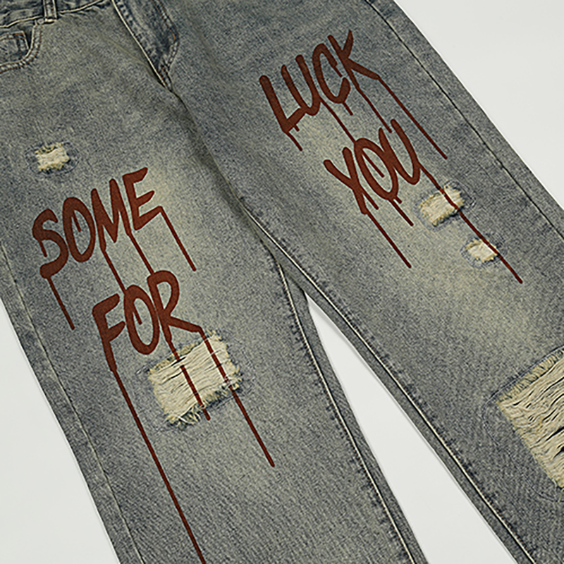 Street Vintage Letter Ripped Jeans