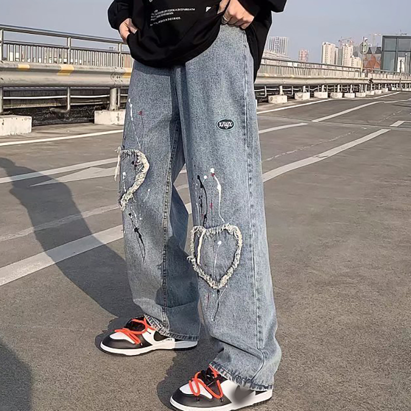 Street Hip Hop Star Patch Embroidered Jeans