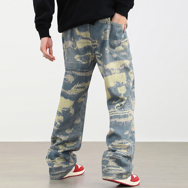 Street Vintage Ripped Patch Straight Loose Jeans