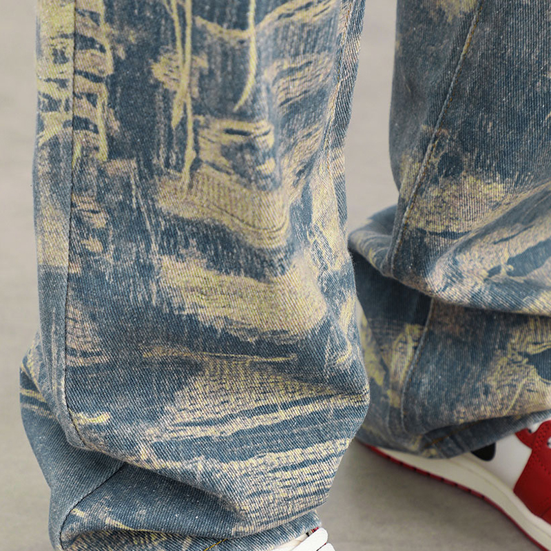 Street Vintage Ripped Patch Straight Loose Jeans