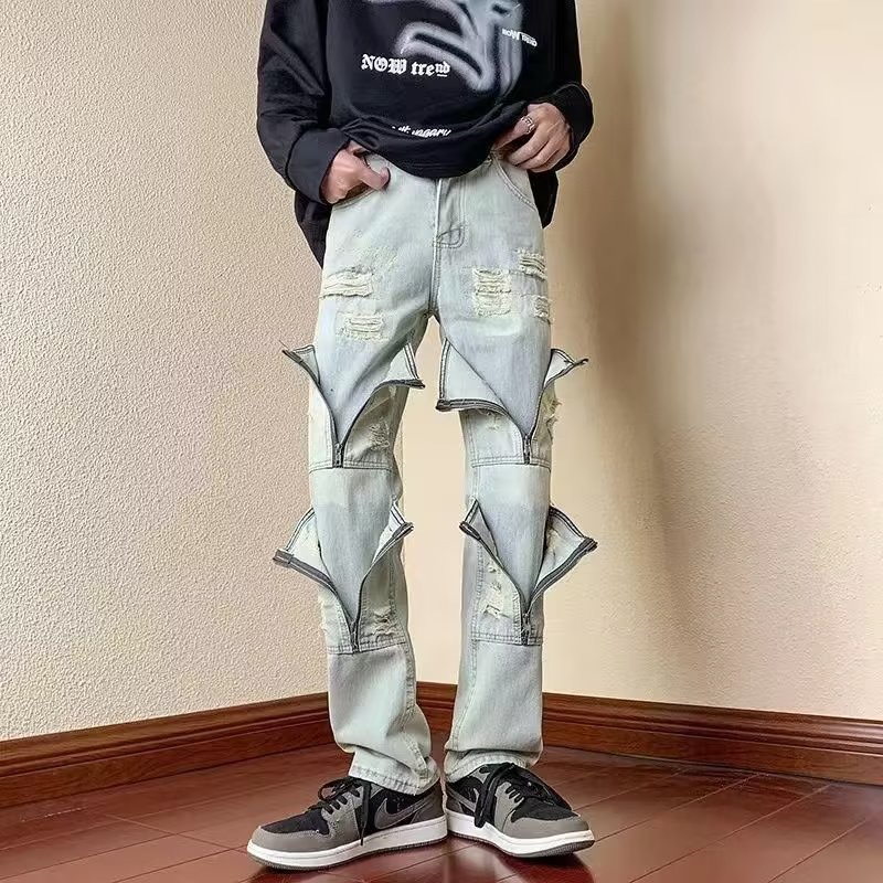 Vintage Street Ripped Straight Jeans