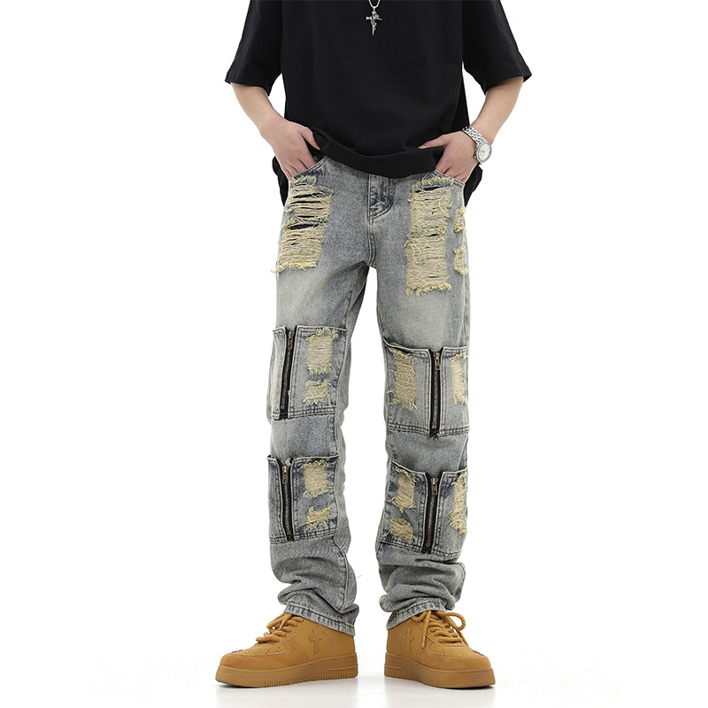Vintage Street Ripped Straight Jeans