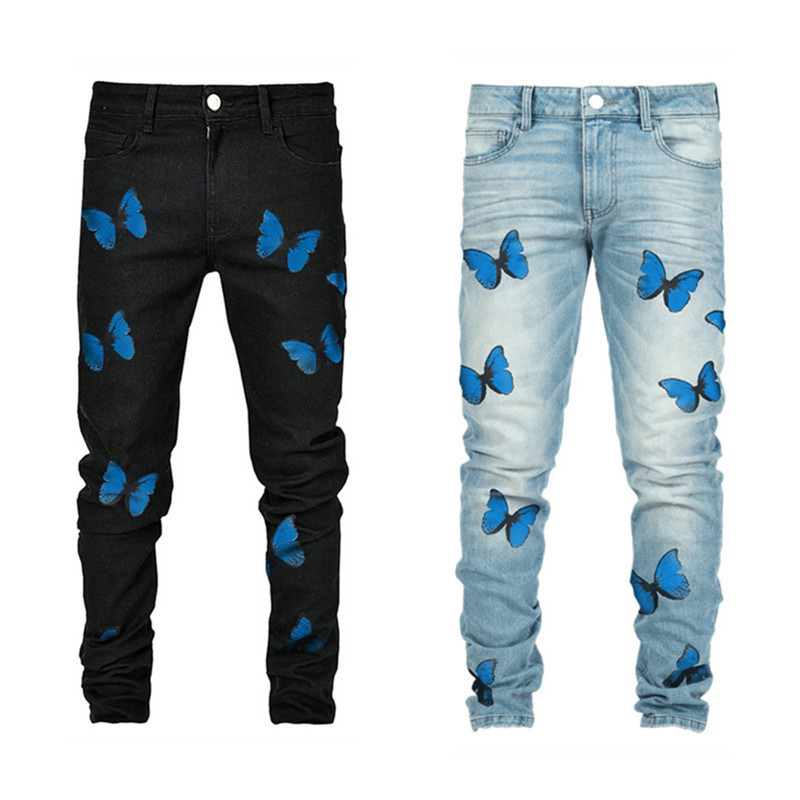 Street Straight Butterfly Print Casual Hip Hop Jeans