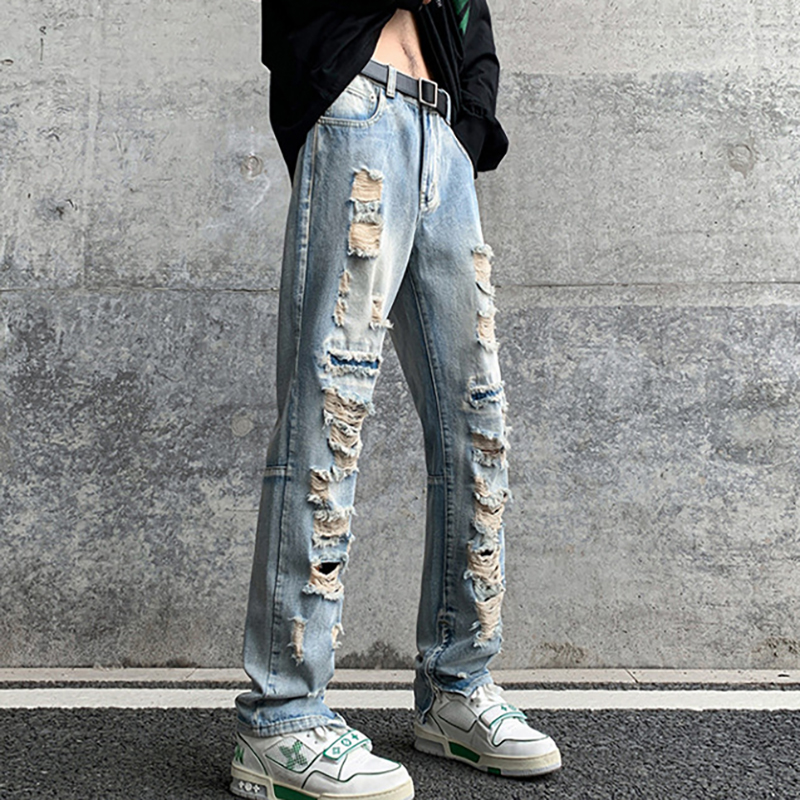 Street Zip Slit Ripped Jeans