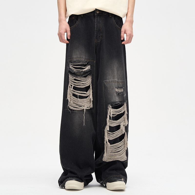 Street Patch Ripped Straight Jeans